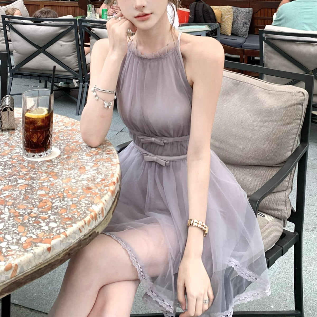 【dress】バックリボンチュールミニワンピース　M31380
