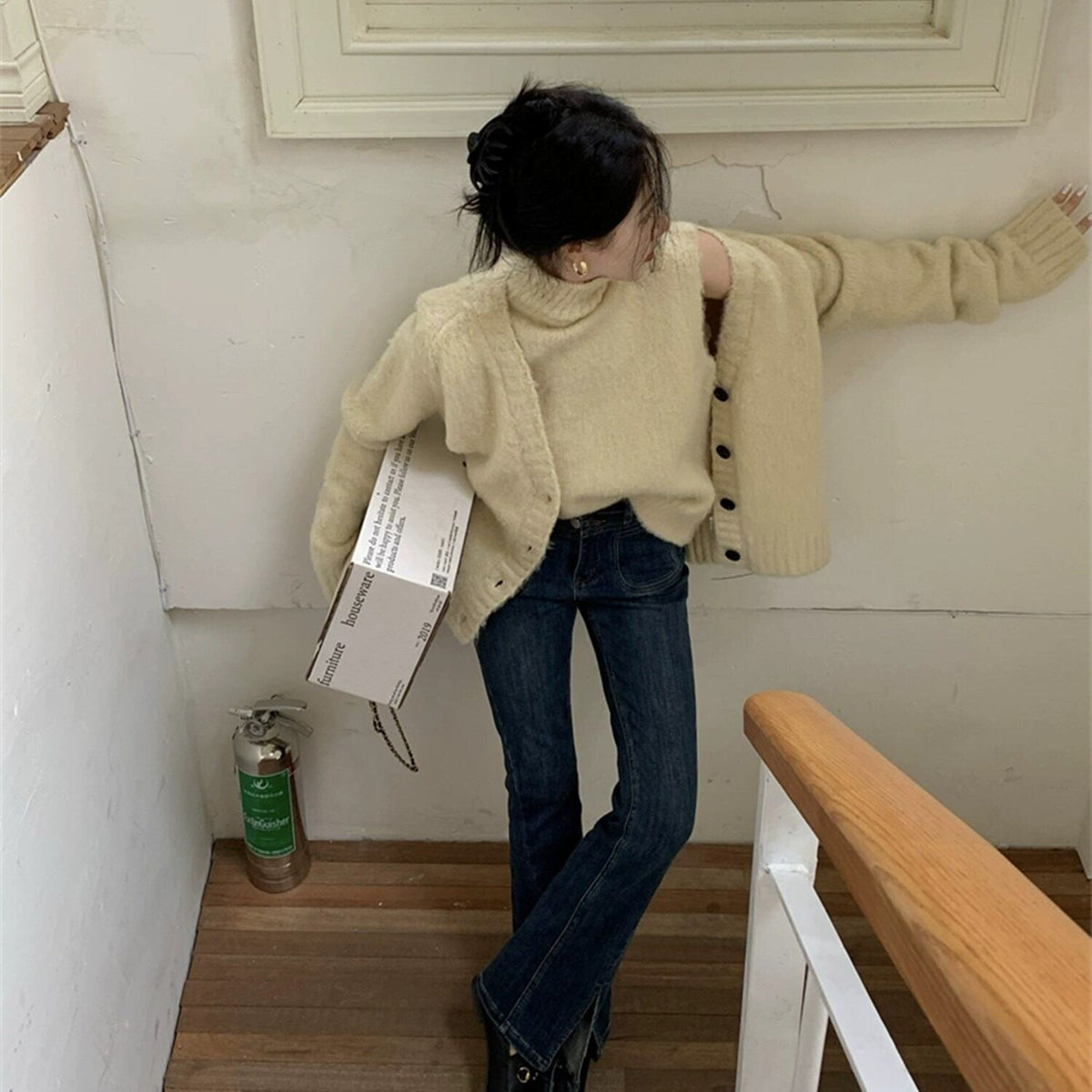【tops】ハイネックノースリニットトップス×カーディガンセット　N2147
