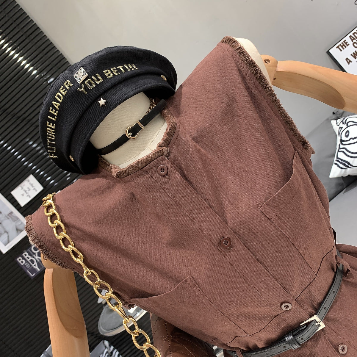 【set】ノースリーブトップス+ワイドパンツセットベルト付き　M24993