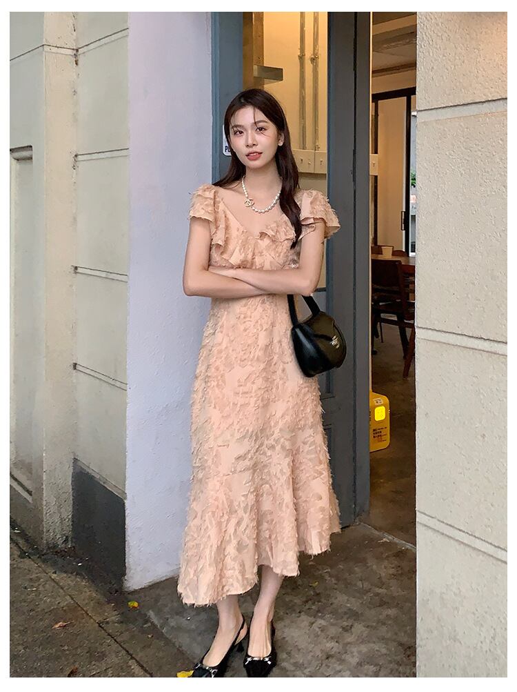 【dress】Vネックフリンジワンピース G20071