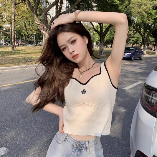 【tops】2色スクェアネックニットタンクトップF7812