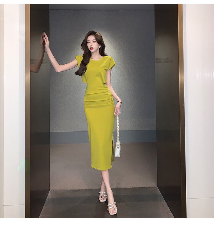 【dress】人気を獲得フランス風気質満点デザイン透かし彫り着痩せスリットタイトワンピース G8676