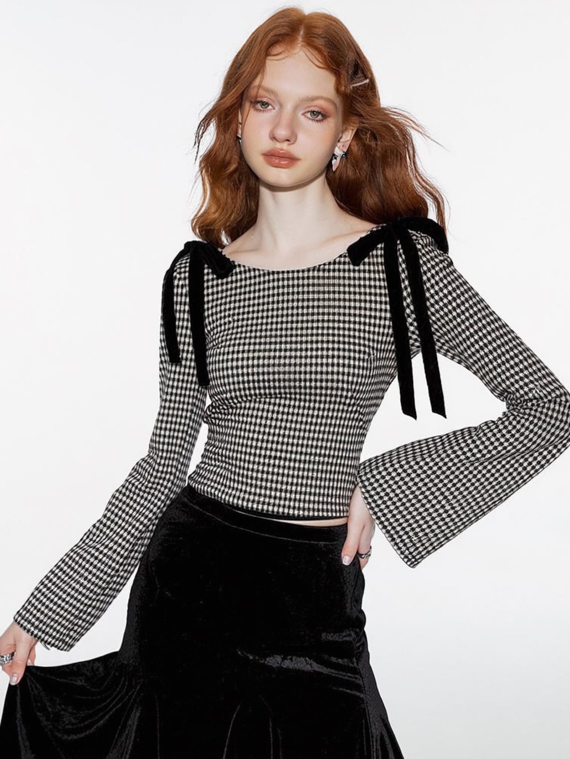 【tops】ベルスリーブショルダーリボントップス　N3440