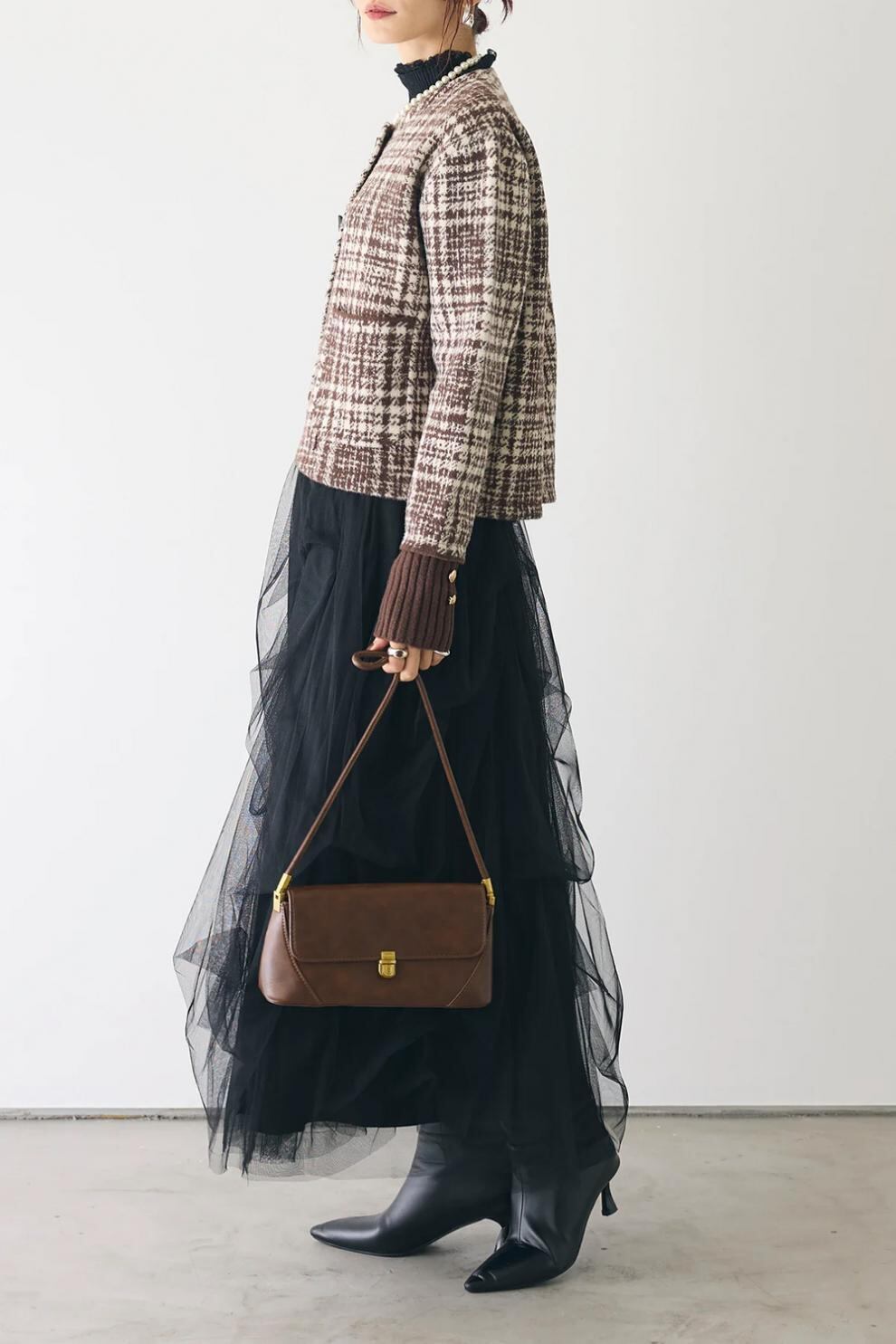【outer】チェック柄ショートコート　M28385