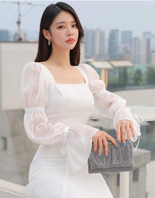 【set】フレアスリーブトップス+タイトスカート２点セットF7088