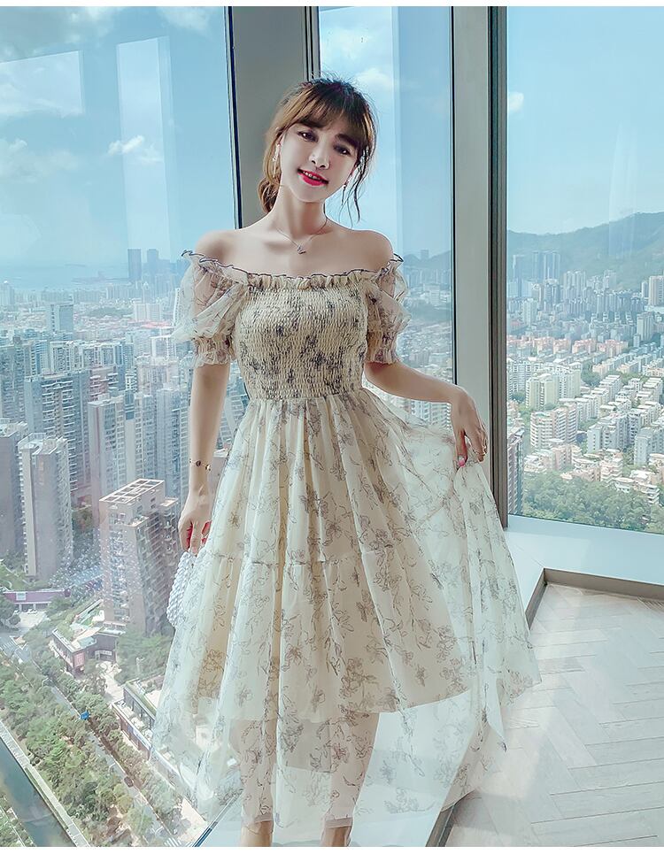 【dress】気質満点清新スウィートシフォン着痩せ花柄 ワンピース G1281