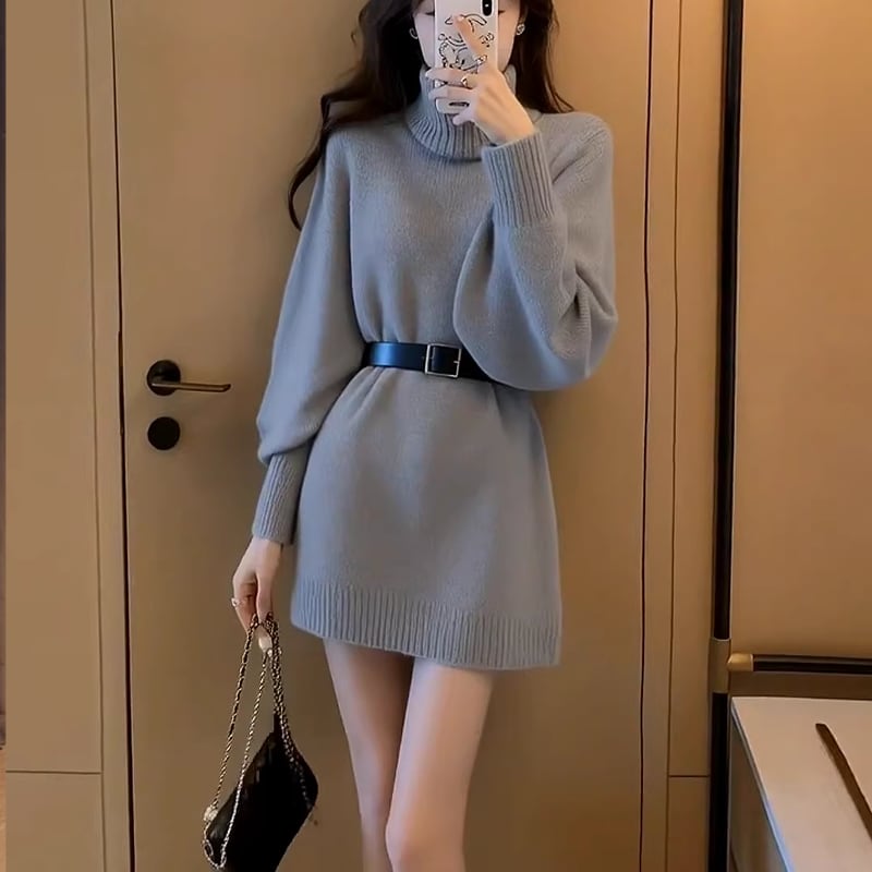 【dress】ハイネックニットワンピース Q7554