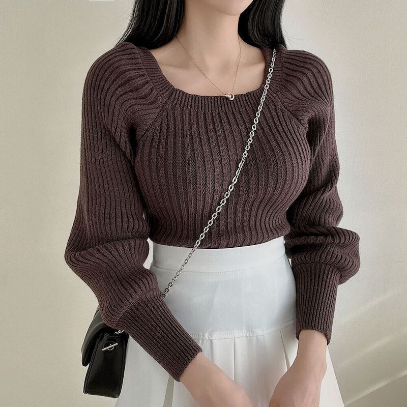【tops】ランタンスリーブニットトップス　M18652