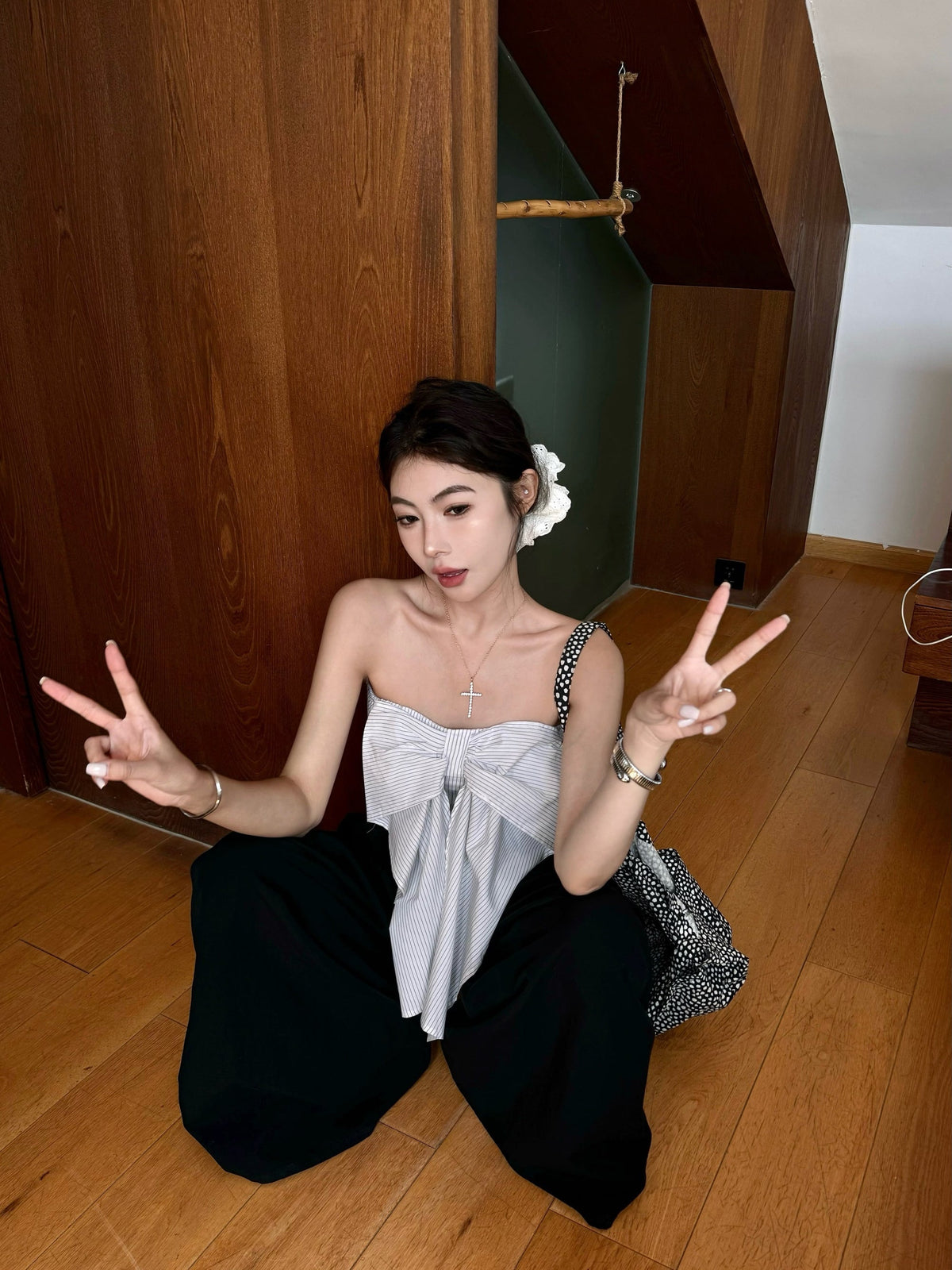 【set】ベアトップ×ワイドパンツセット　M24525