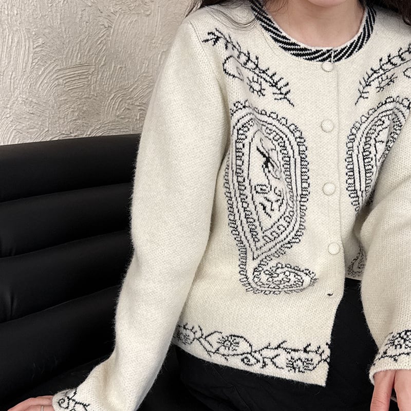 【outer】刺繡柄ニットコート Q7032
