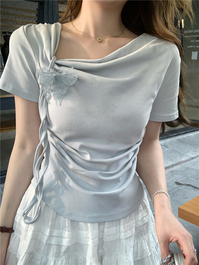 【tops】リボンイレギュラーTシャツG21557