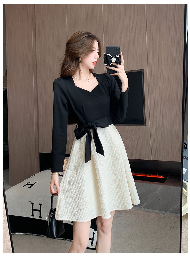 【dress】リボン付き切り替えワンピース　M29549
