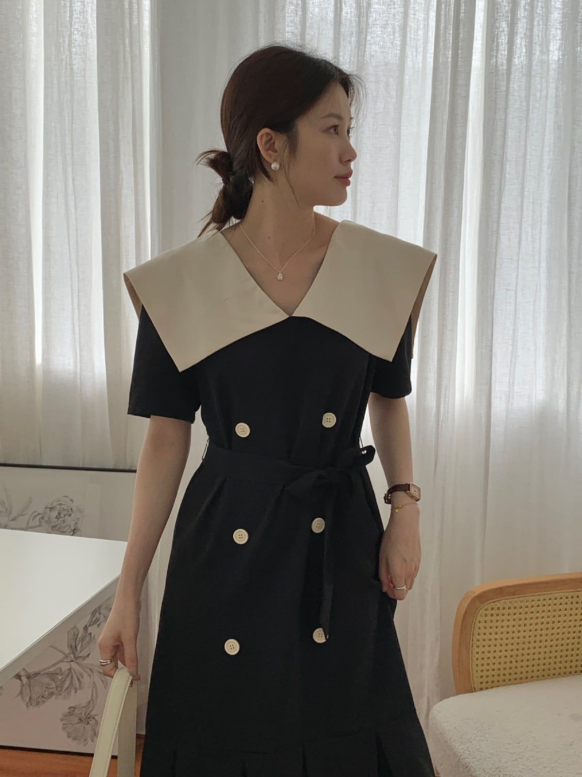 【dress】フリルダブルボタンワンピース　M24745