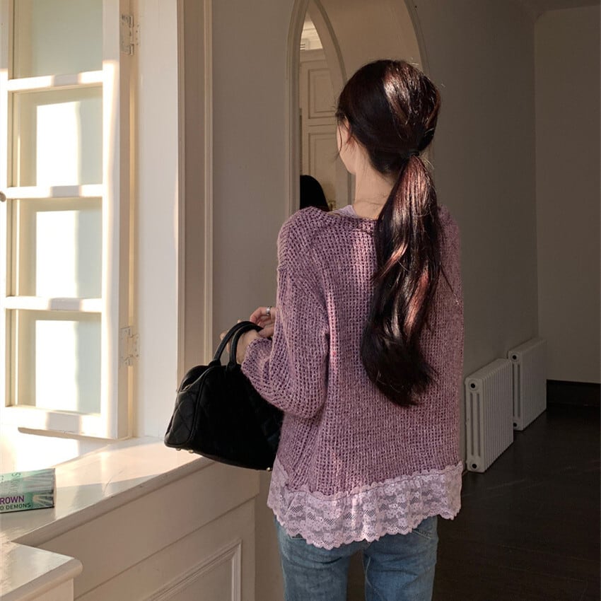 【tops】レース切り替えニットセーター　M27463