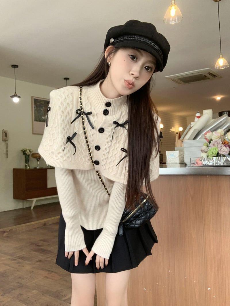 【tops】リボン付きニットトップス　M27620