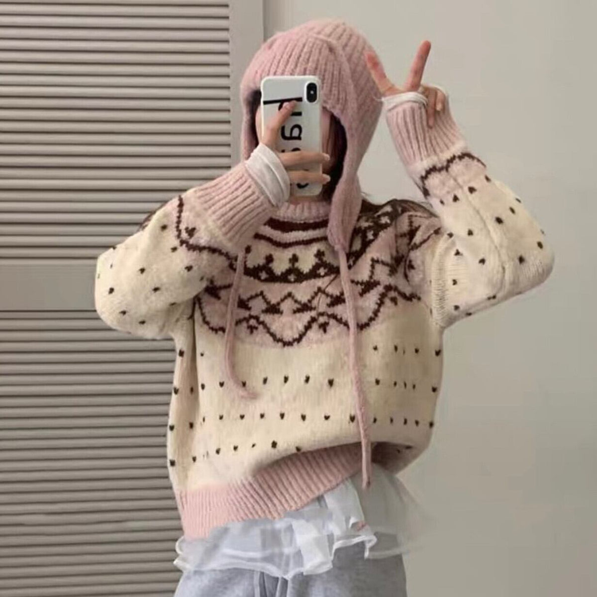【tops】ジャカードニットセーター　M28604