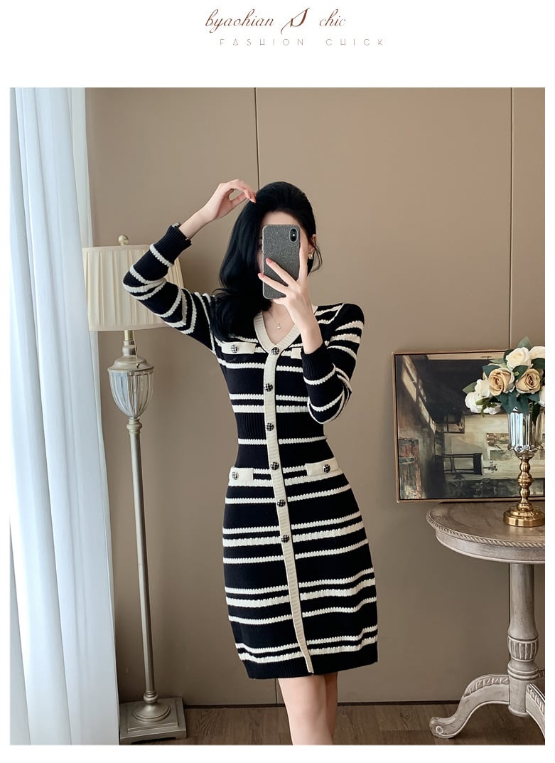 【dress】ボーダー柄ニットワンピース　M25353