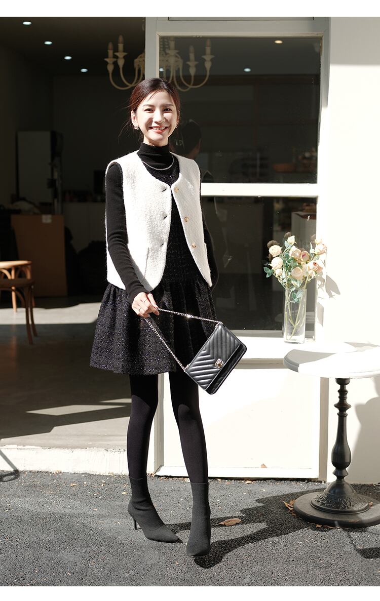 【dress】パールネックノースリーブツイートフレアワンピース　N2815