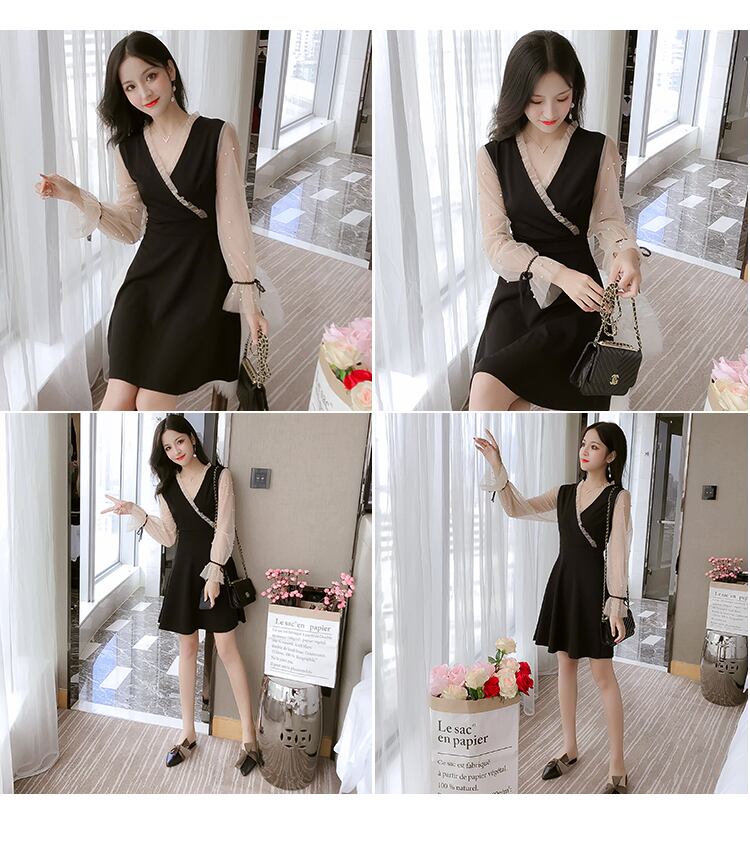 【dress】エレガント気質満点シンプル シフォン秋着痩せワンピース G1729