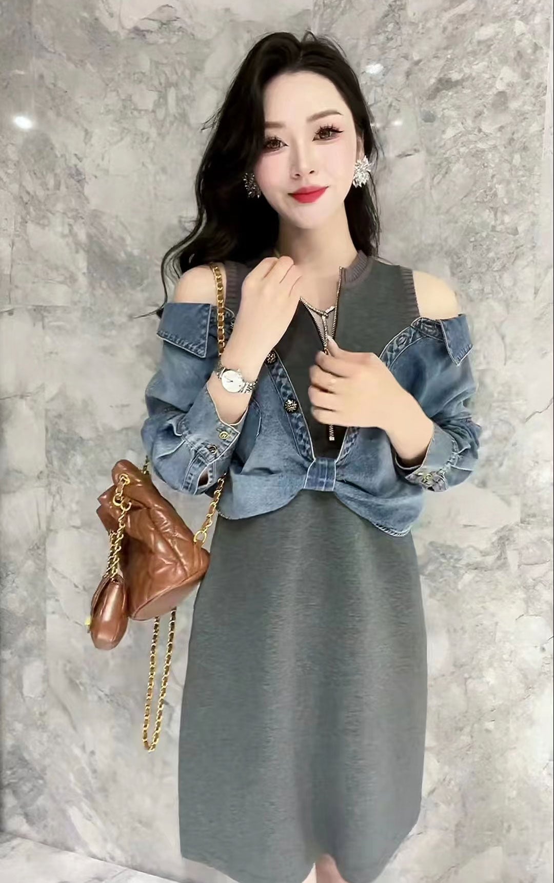 【dress】デニム切り替えワンピース　M26417