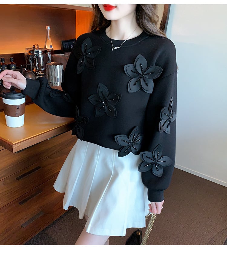 【tops】ビジュー立体フラワープルオーバー　M29139