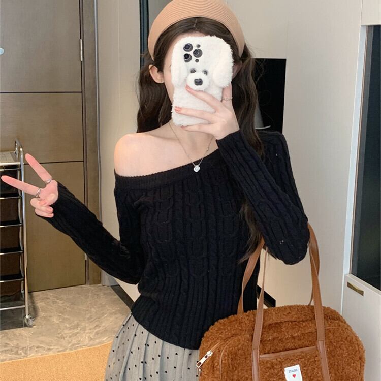 【tops】オフショルダーニットトップス　M28411