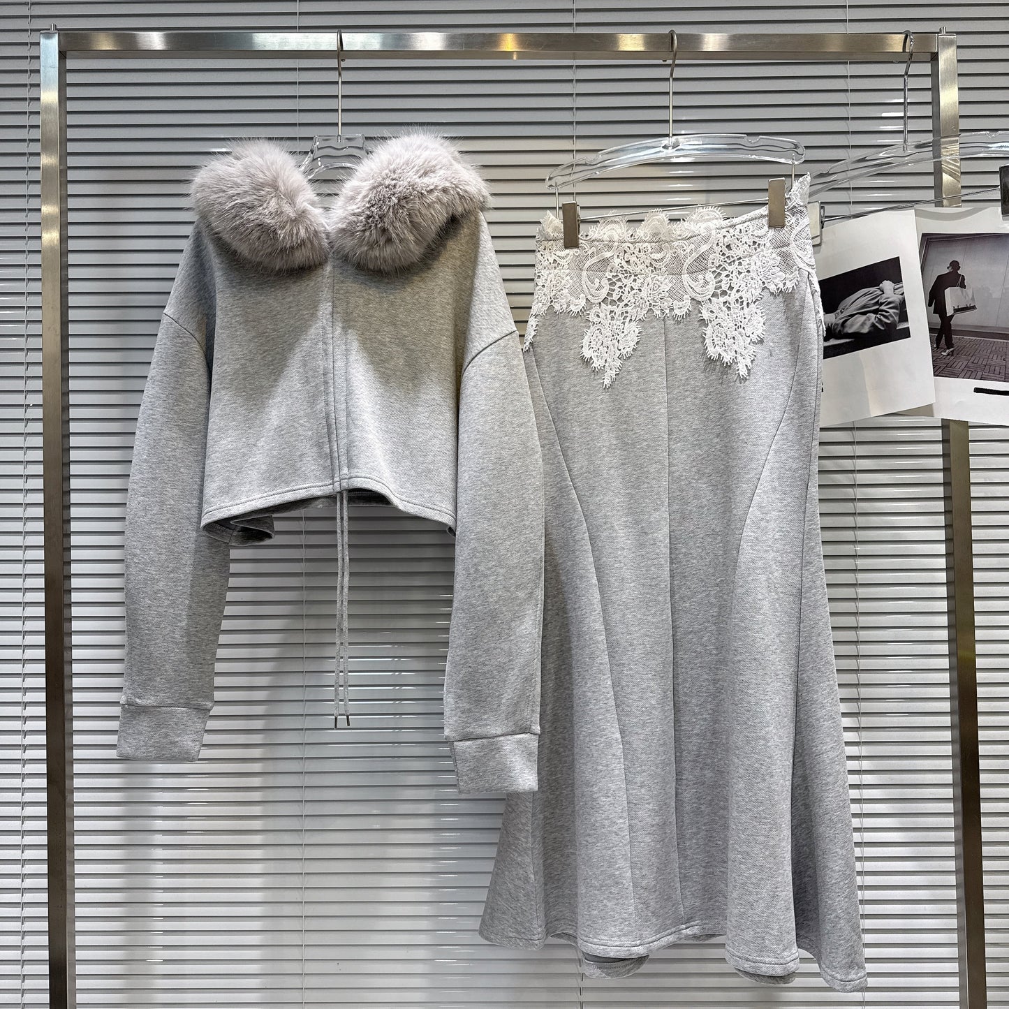 【set】2WAYフードファーパーカー×マーメイドスカートセット N3480