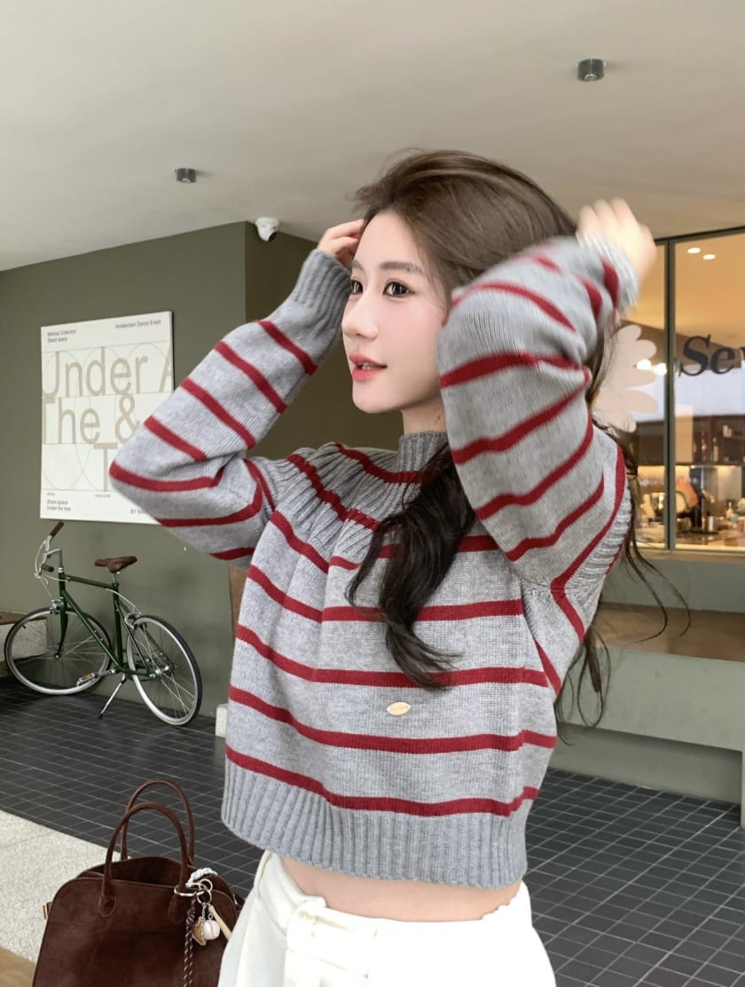 【tops】ボーダー柄ニットセーター　M28725