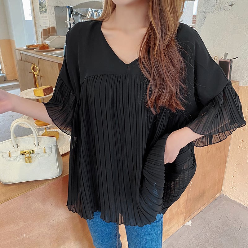 【tops】VネックフリルＴシャツF7342