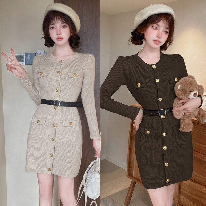 【dress】ボタンデザインニットワンピース　M27419