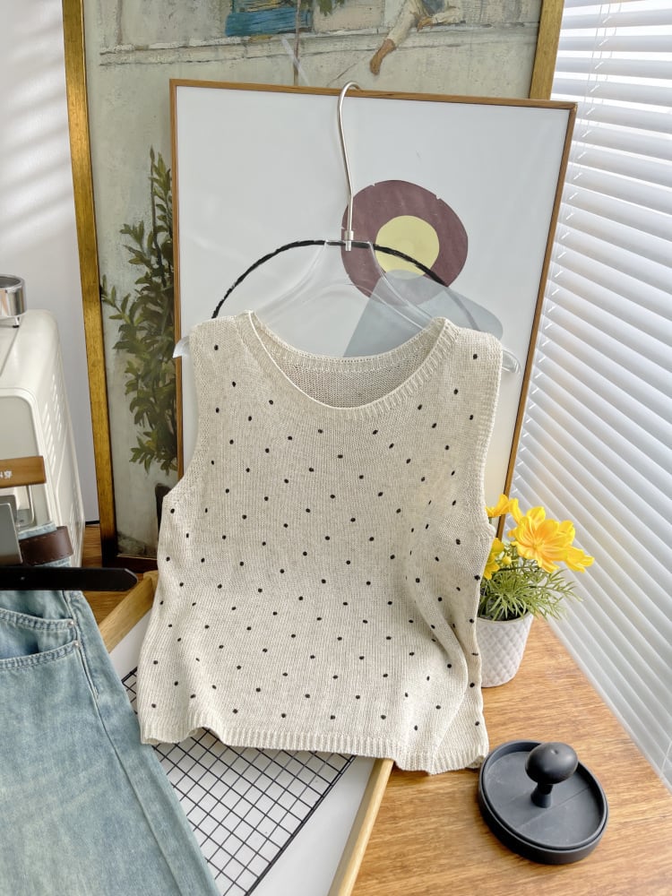 【tops】ノースリーブドット柄トップス　M24555