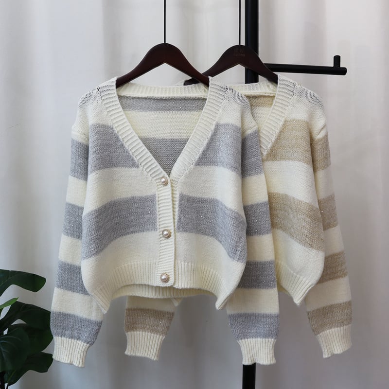 【outer】ボーダー柄ニットカーデ　M25735