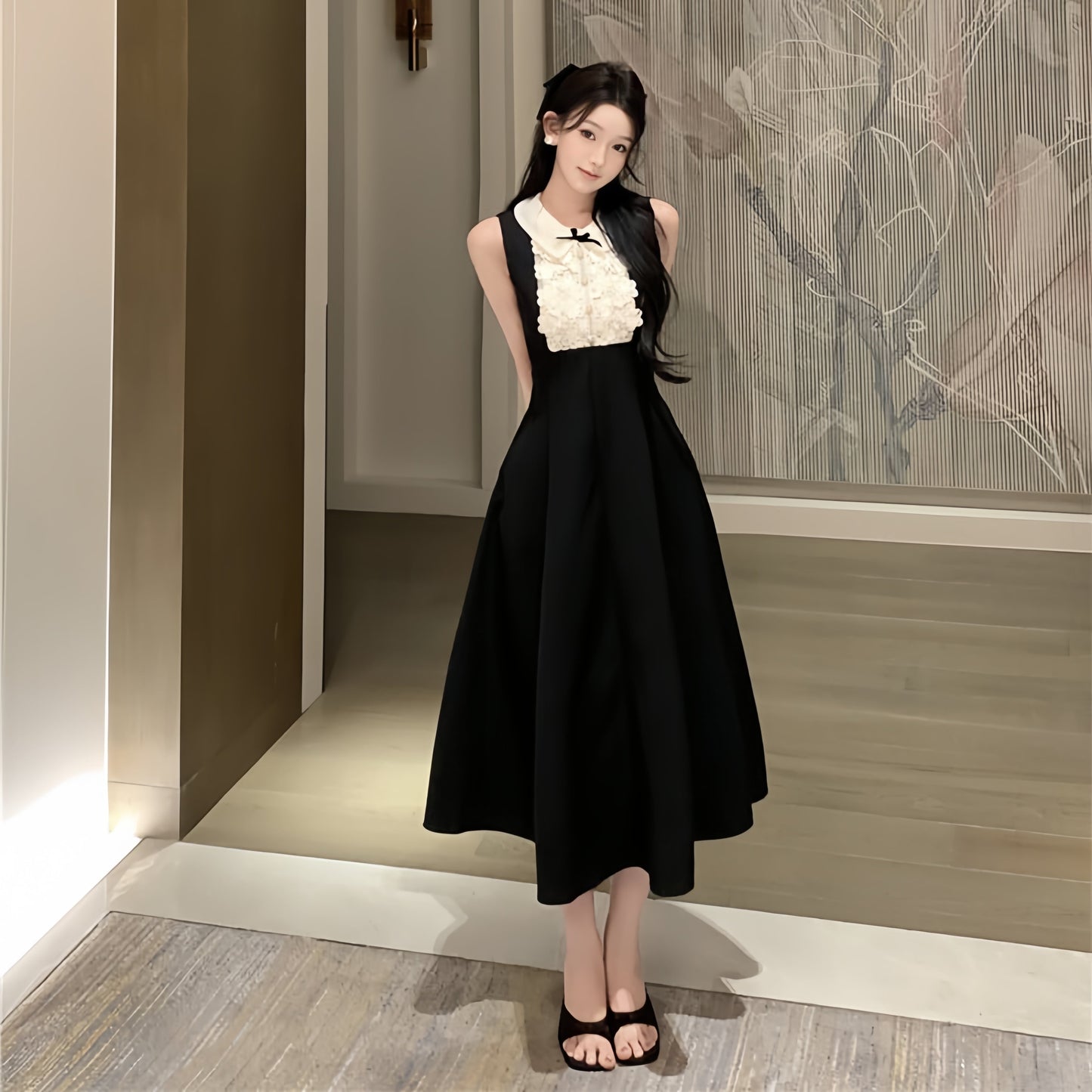 【dress】ノースリーブレースドッキングワンピース　M31116