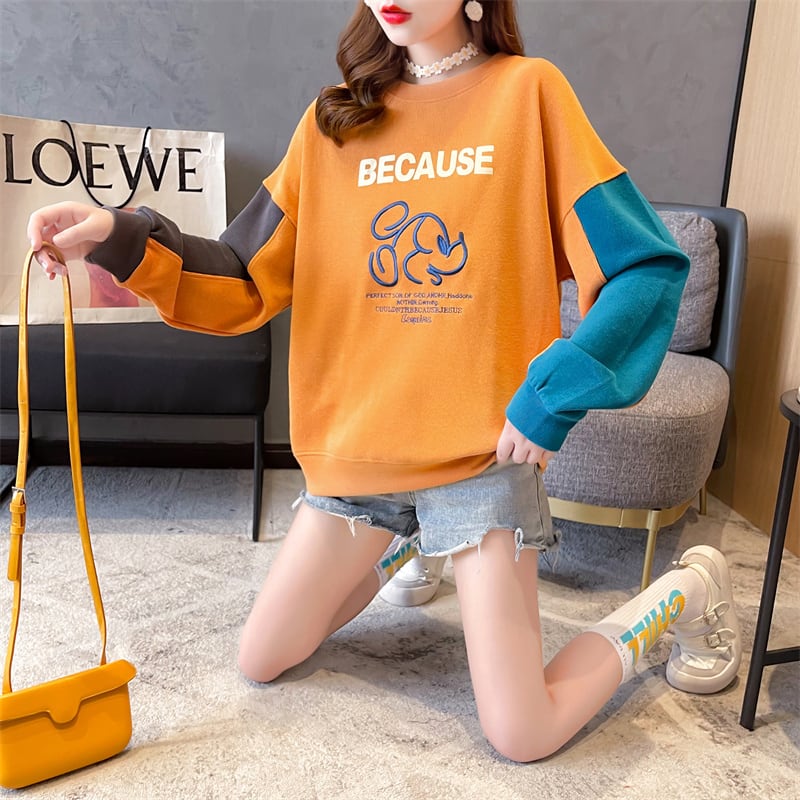 【tops】キュート長袖配色パーカーF6234