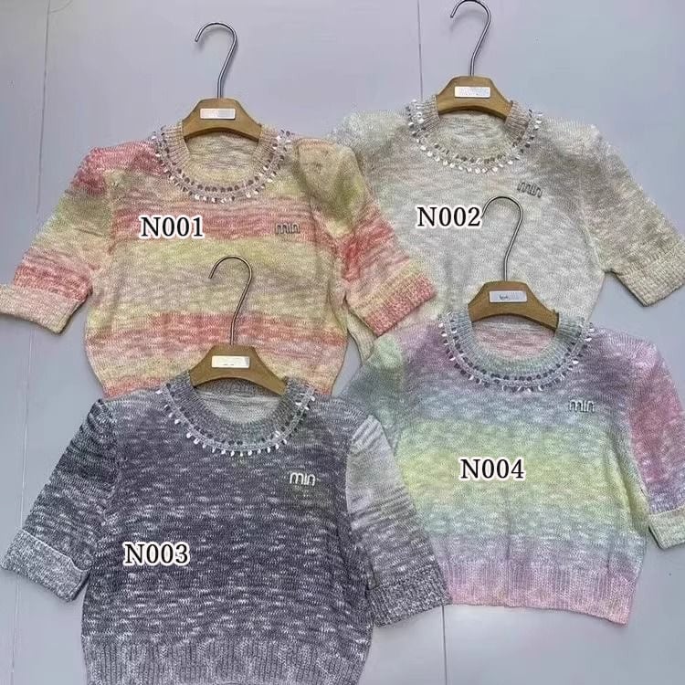 【tops】ラウンドネックニットTシャツF7149