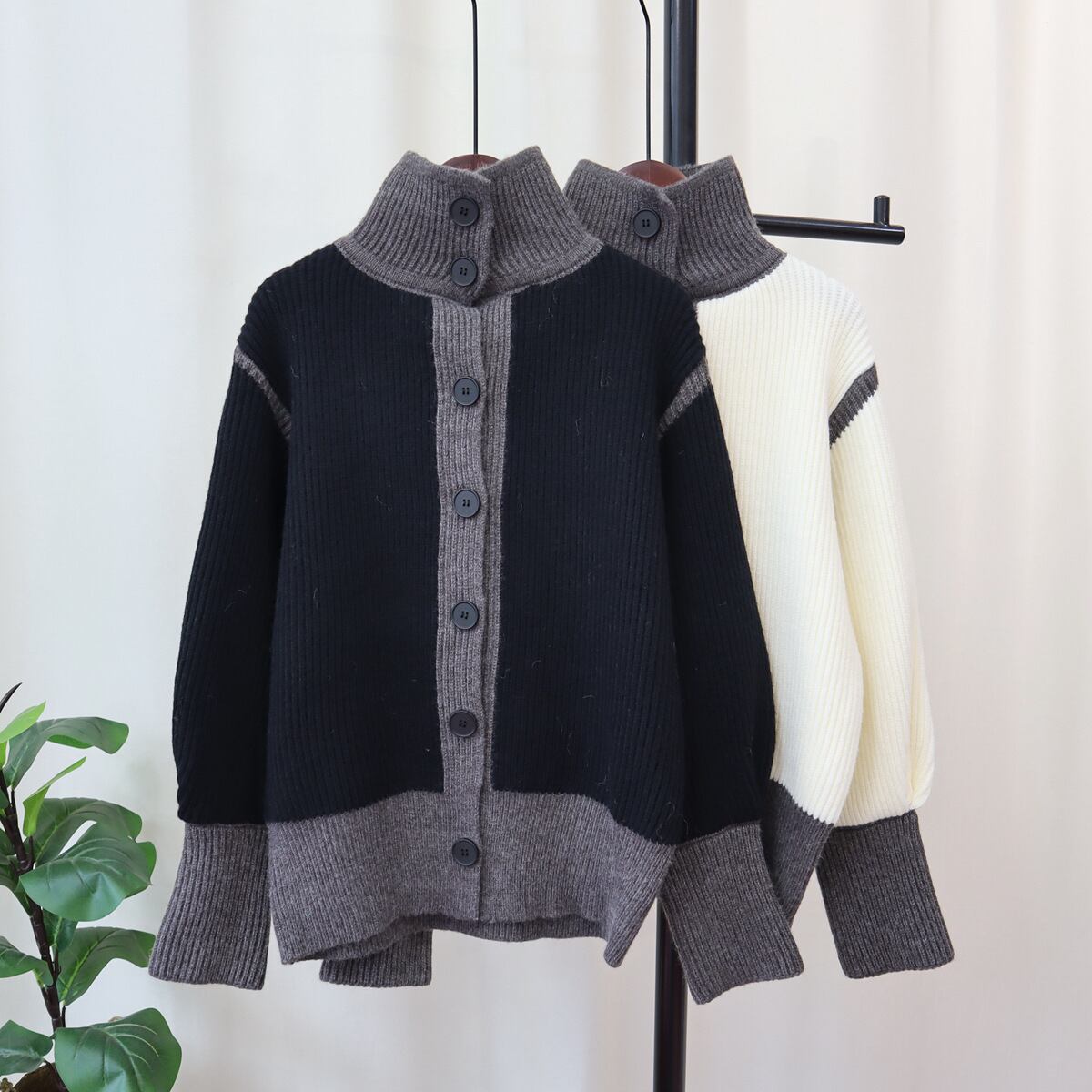 【outer】配色ニットカーデ　M18613
