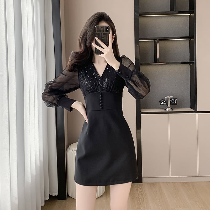 【dress】Vネックドッキングワンピース　M27450