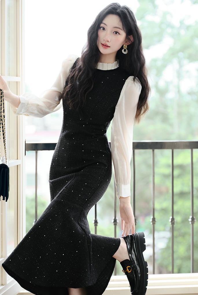 【dress】シアースリーブマーメイドワンピース Q7044