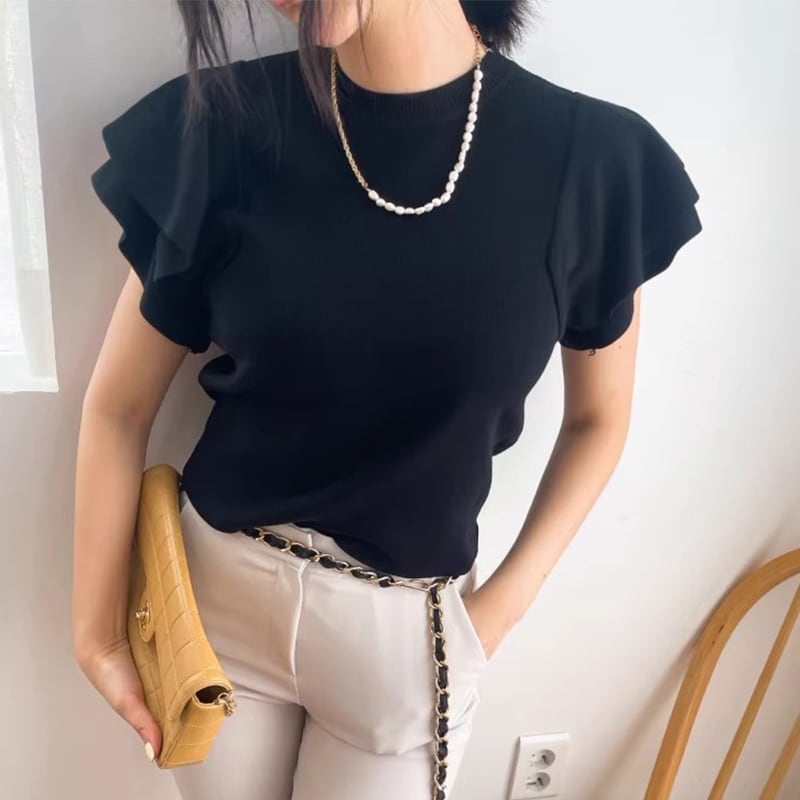 【tops】フレンチスリーブニットＴシャツF7424