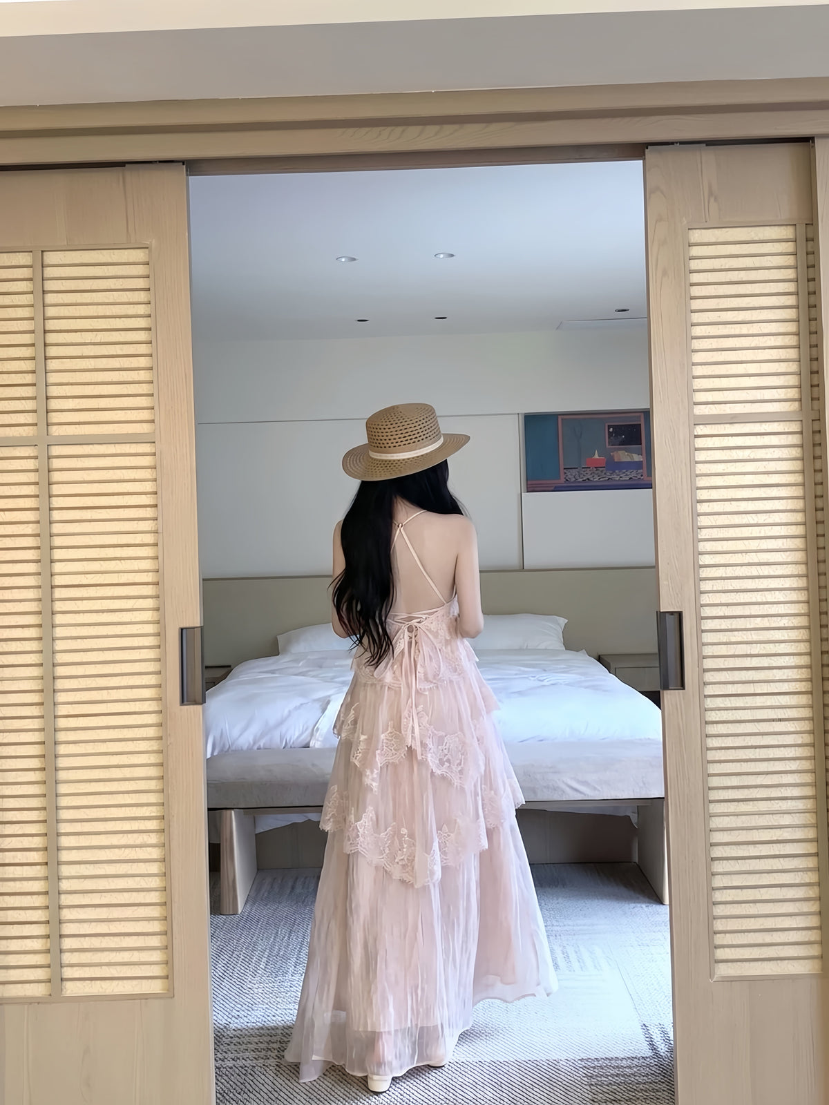 【dress】レースドッキングティアードキャミワンピース　K0557