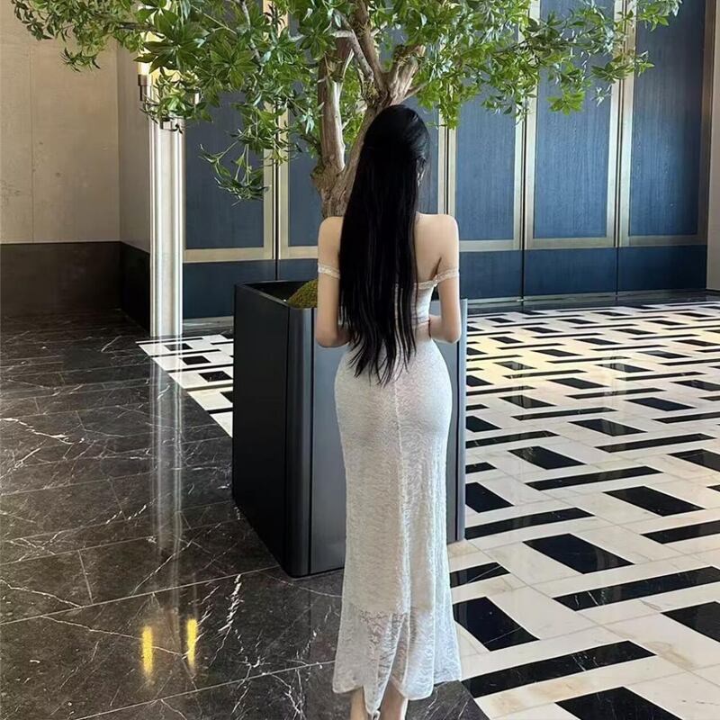 【dress】オフショルダーレースロングワンピース Q8189