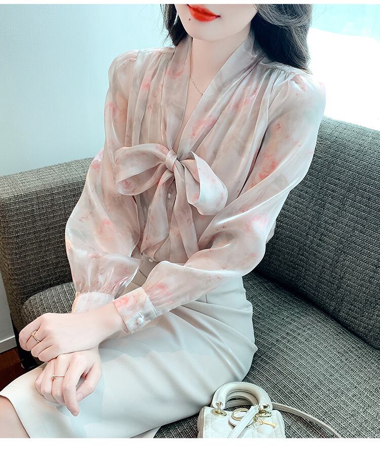 【tops】リボン付きシャツトップス　M18480