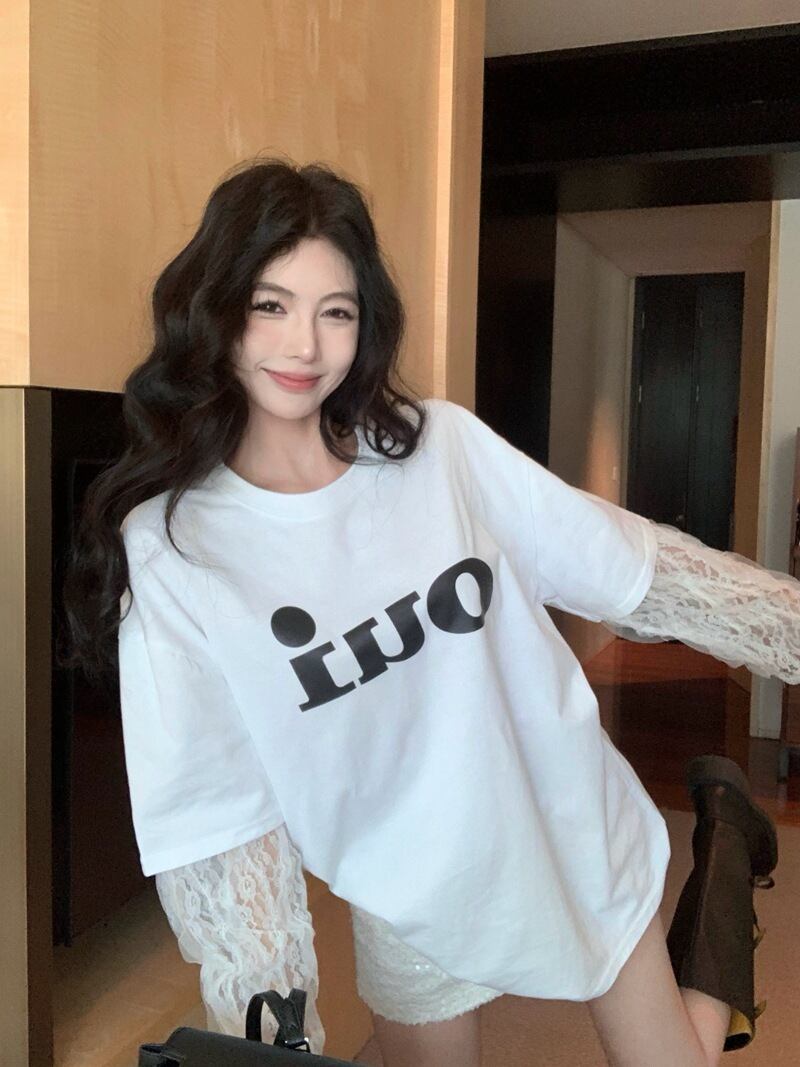 【tops】レース切り替えTシャツ　M28795