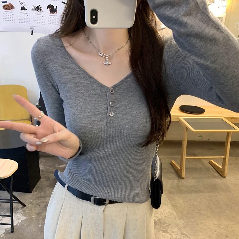 【tops】Vネックニットトップス　M27661
