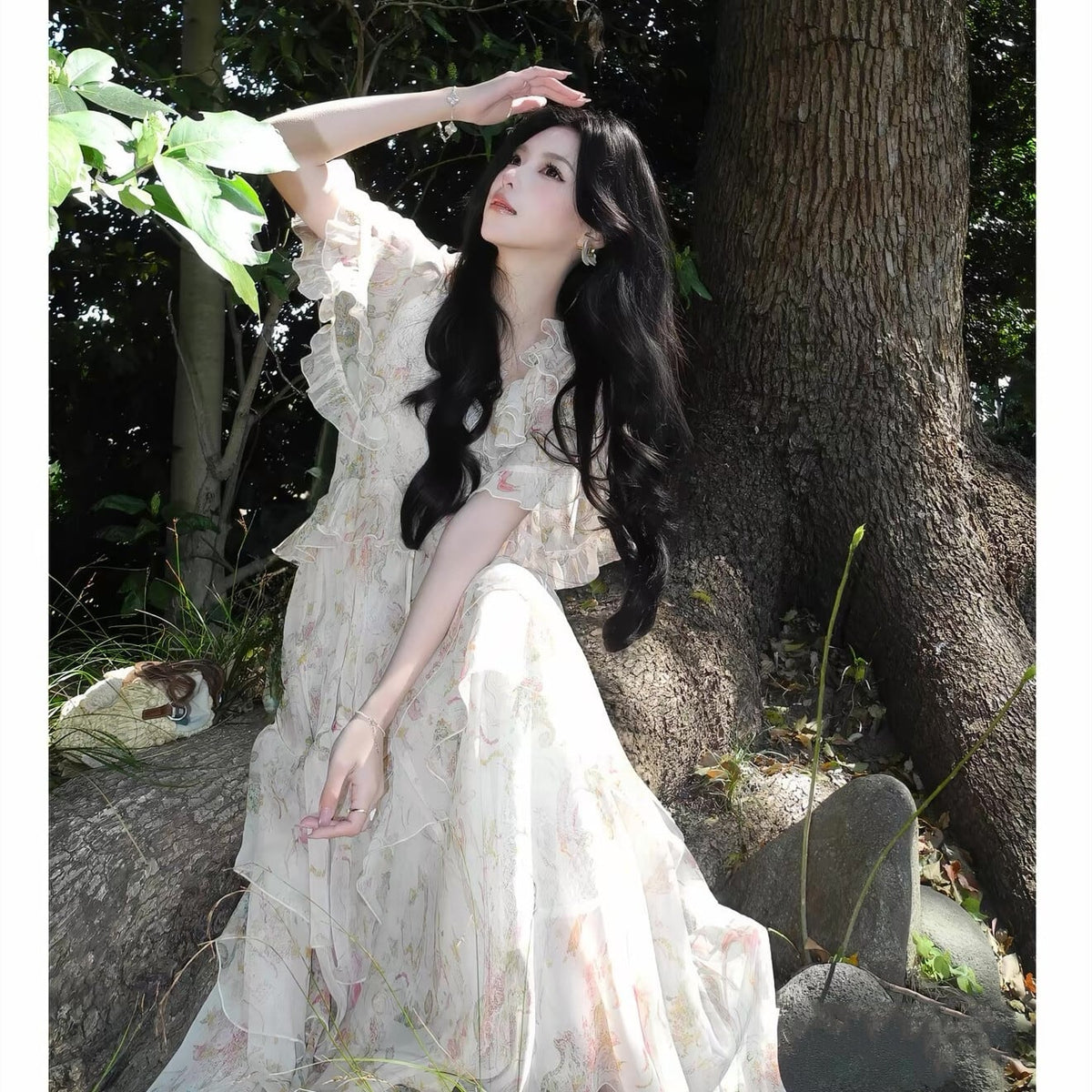 【dress】フリルプリントロングワンピース  N3575
