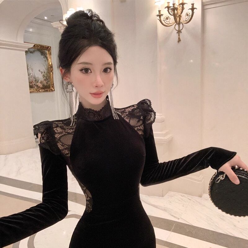 【dress】レースドッキングワンピース Q7060