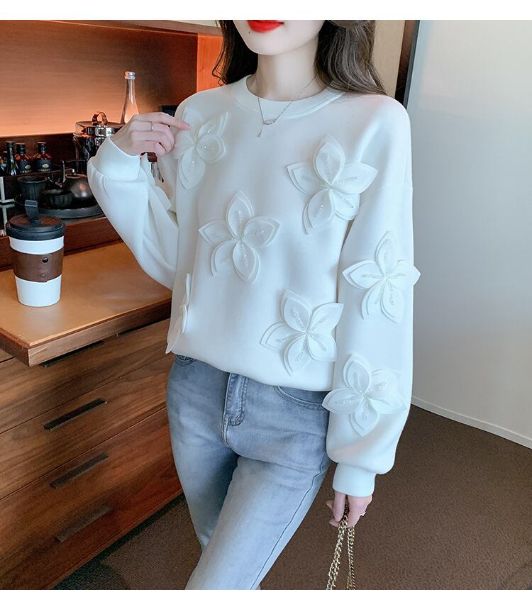 【tops】ビジュー立体フラワープルオーバー　M29139