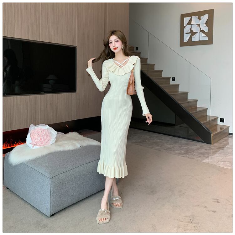 【dress】フリルニットワンピース　M28585