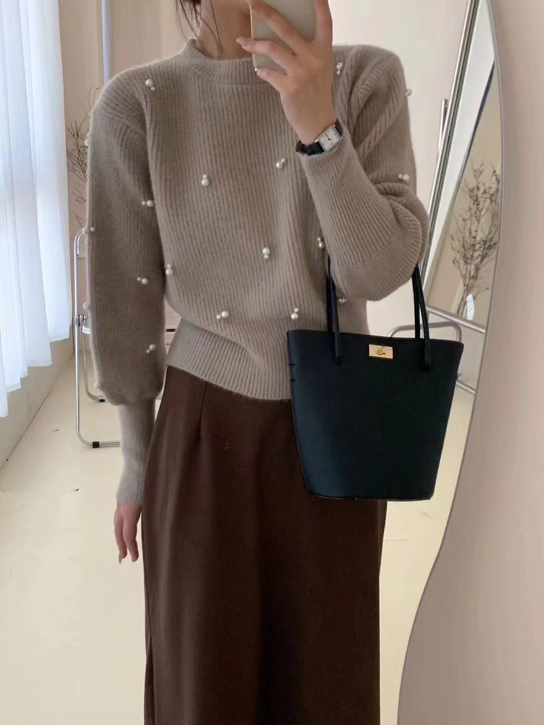 【tops】ラウンドネックビーズニットセーターG23849