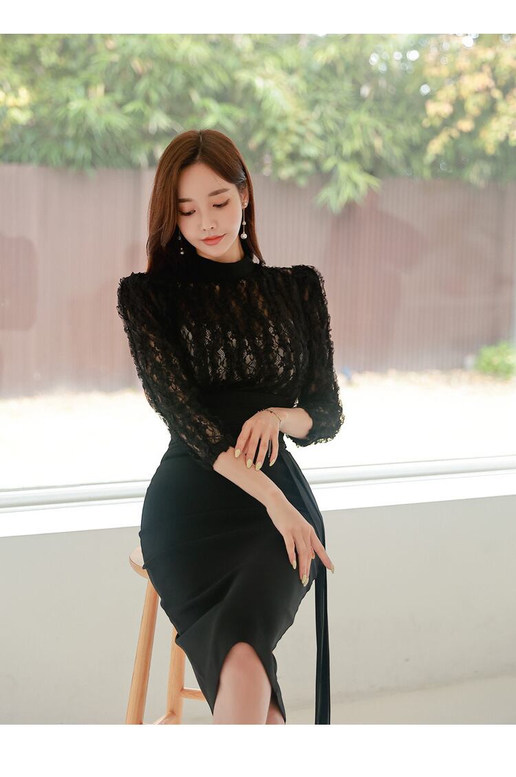 【dress】OL通勤7分袖レースワンピース G19623